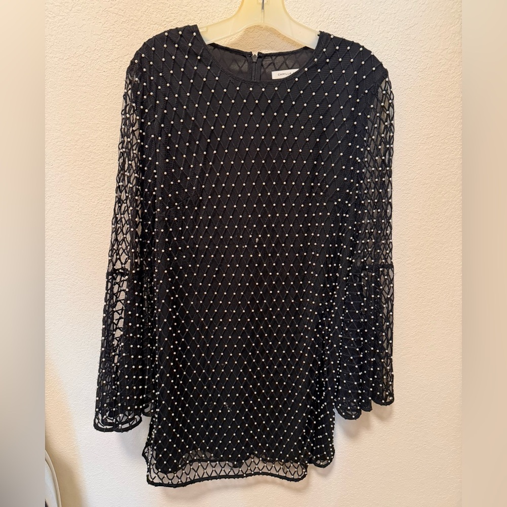 Camilla & Marc Black Mesh dress with Pearl Details